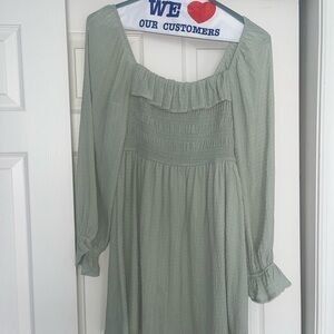 Gorgeous Sage Green Long Sleeve Boho Dress